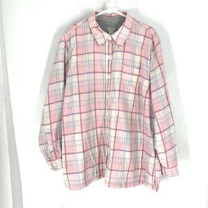 L. L . Bean Women’s Size 1X Pink Plaid Fleece Lined Flannel Button Front Shirt